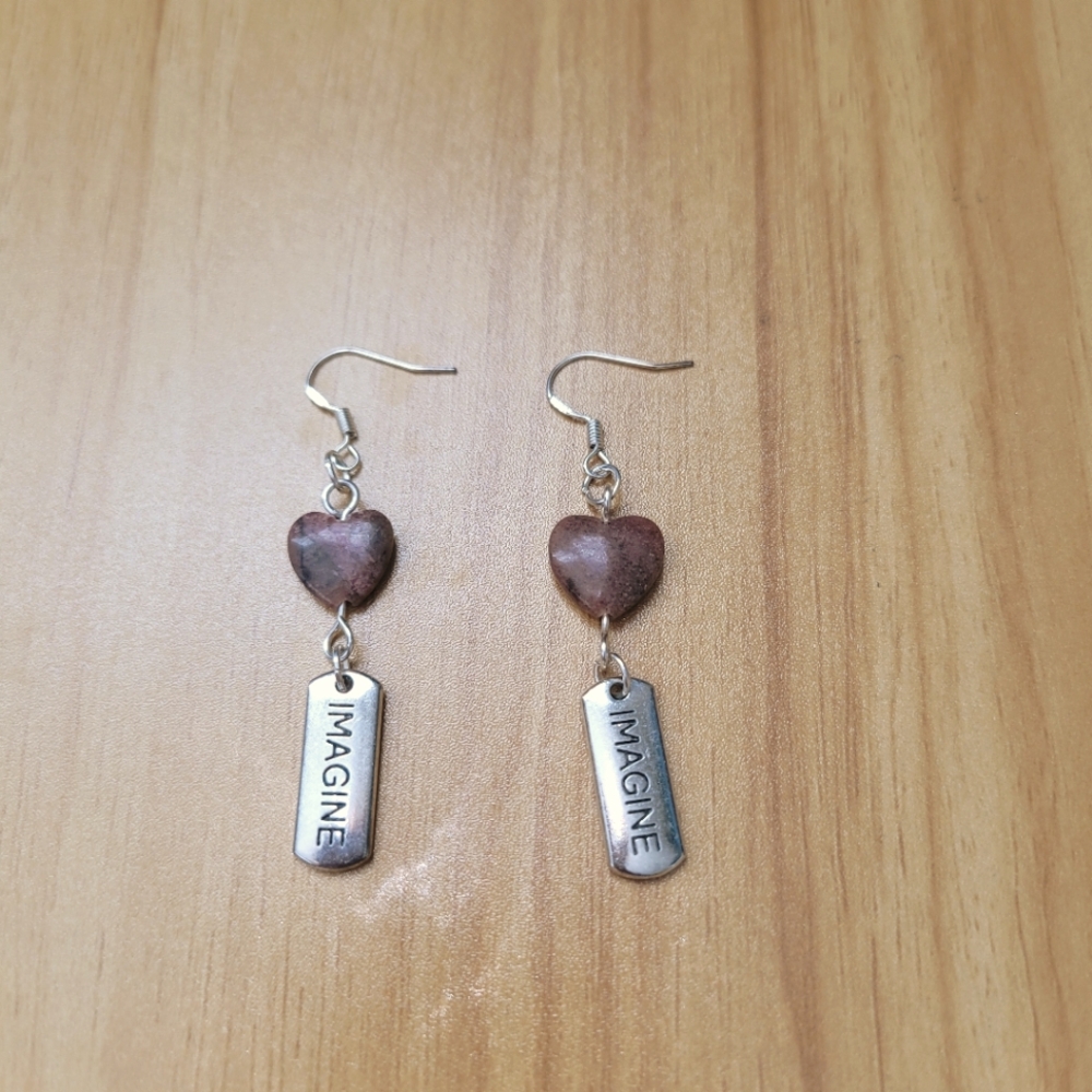 Rhodonite Heart Dangle Earrings
